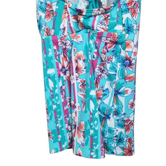 Land's End Capri Aqua Orchid Stripe Teal Blouson Tankini Swimwear Womens Size 14 - Picture 8 of 12